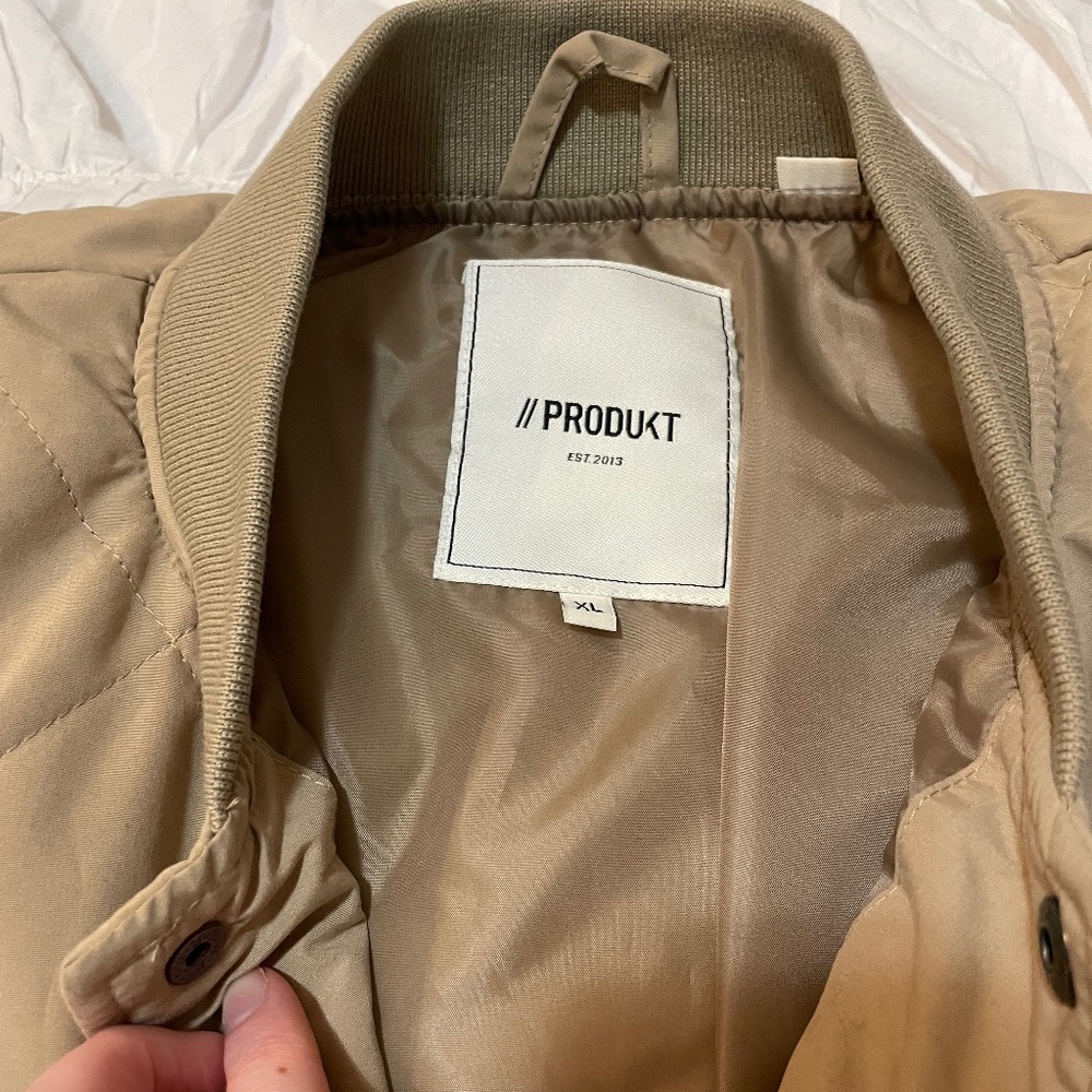 Tan Quilted Bomber Jacket - Picture 3 of 4